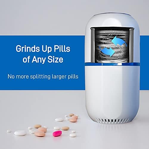 Pill Mill electronic fine powder drug pulverizer shown with included cleaning brush and sorting spoon