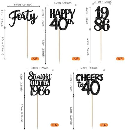 Straight Outta 1986 glitter cupcake picks for 40th birthday