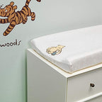 Lambs & Ivy creamy white minky changing pad cover safety strap buttonholes detail