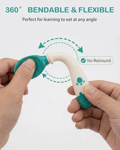 Green bendable baby spoon and fork for toddlers