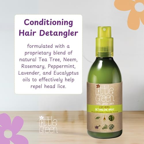 Back label of Little Green Kids Lice Guard Detangler with usage instructions