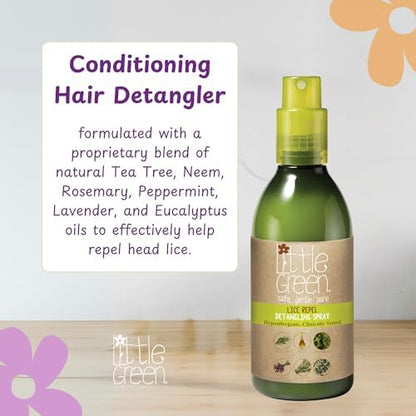 Back label of Little Green Kids Lice Guard Detangler with usage instructions