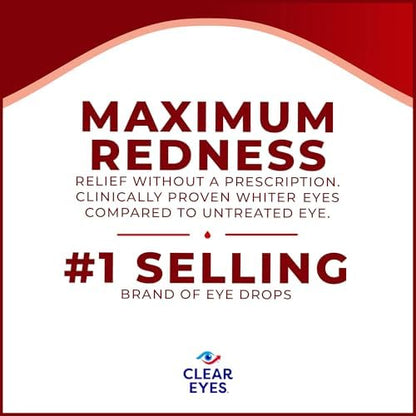 Side view of Clear Eyes redness relief bottle showing usage directions.