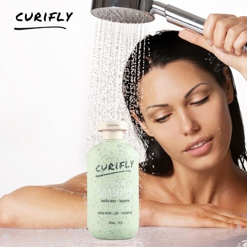 Curifly shampoo bottle demonstrating anti-dandruff hair benefits