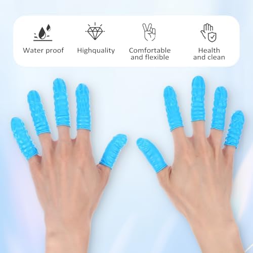 Powder free nitrile finger covers being used for detailed manicure and nail art protection.