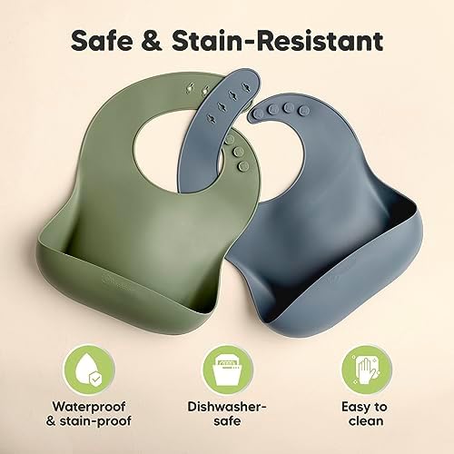 Adjustable button closure on KeaBabies silicone feeding bib
