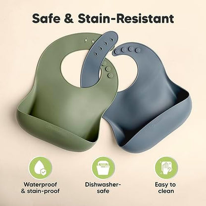 Adjustable button closure on KeaBabies silicone feeding bib