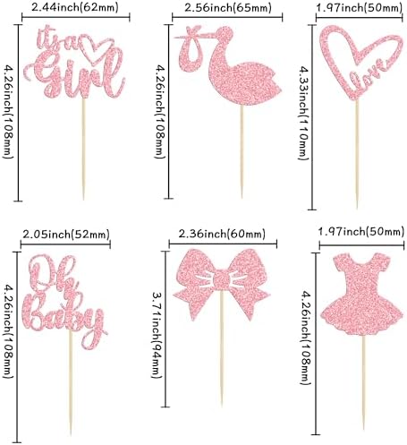 Pink glitter bow cupcake toppers for baby shower