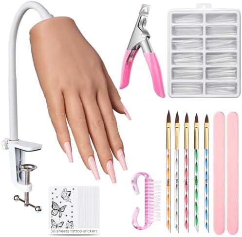 Wilfniee realistic silicone nail practice hand front view on table