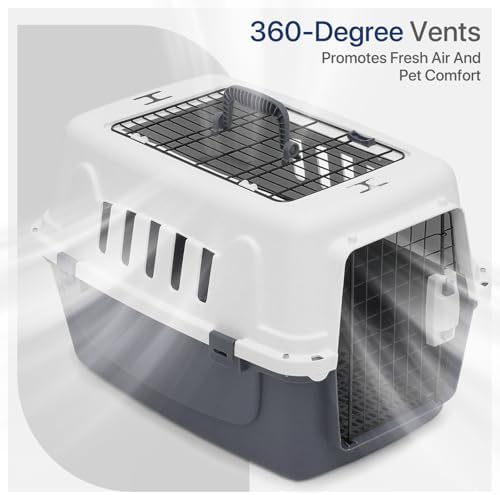 Miramingle gray airline compliant pet crate with security lock design