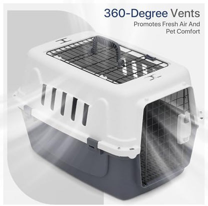 Miramingle gray airline compliant pet crate with security lock design