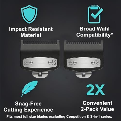 Two pack of one point five millimeter number half hair cutting guides for close fades.