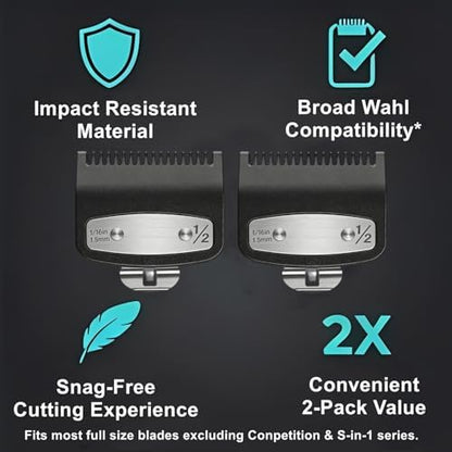 Two pack of one point five millimeter number half hair cutting guides for close fades.