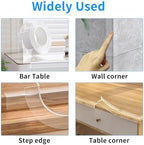 Detail view of flexible corner guard on glass table edge