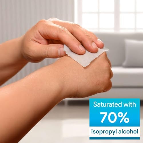 Individually wrapped 70 percent isopropyl alcohol swabs for medical use.