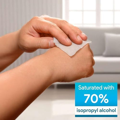 Individually wrapped 70 percent isopropyl alcohol swabs for medical use.