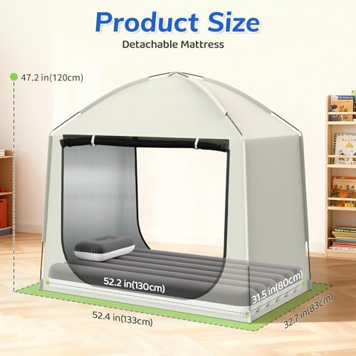Abdtech inflatable toddler mattress and pop-up tent packed down into its compact travel carry bag
