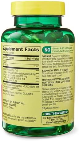 Cold pressed organic flaxseed oil 1000mg softgels nutritional facts
