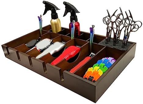 PLAFOPE professional hairdressing tools holder countertop setup with electric clippers and shears