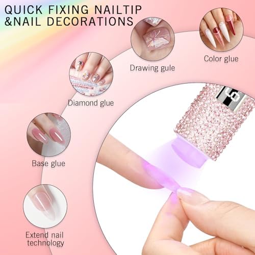 Pink Diamond handheld UV LED nail lamp being utilized for a quick forty-five second flash cure manicure.