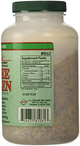 YS Organic fresh bee pollen supplement nutrition facts and dosage instructions label