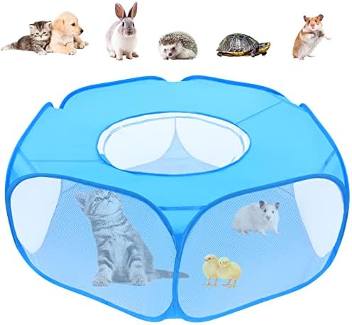 Small Animal Playpens with Top Cover, Foldable Breathable Small Pets Cage Tent Outdoor Indoor Portable Play Pen for Guinea Pig Hedgehog Hamster Cat Rabbit Bunny Puppy Ferret Rat Chicks (Blue) - Image 2