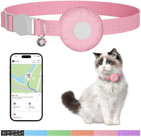 ZFSJTAG smart pet tracking device unboxed with the user manual and adjustable pink nylon collar.