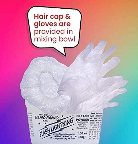 Manic Panic Blue Lightning Hair Bleach Kit back panel displaying mixing instructions and safety warnings