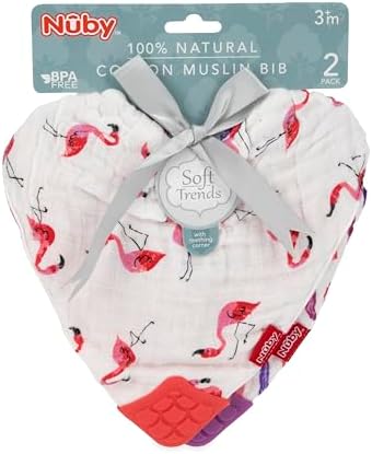 Nuby 2 pack muslin bib set in original product packaging.
