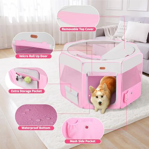 Seiyierr Dog Playpen, Portable Pet Play Pen Foldable Carrying Case, Puppy Pens Outsid for Small Cat Indoor/Outdoor, Removable Mesh Shade Cover - Image 5