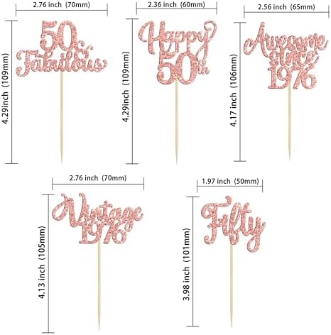 Close up of Fifty and Fabulous glitter cupcake picks