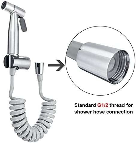 Demonstration of the handheld bidet sprayer installed next to a toilet