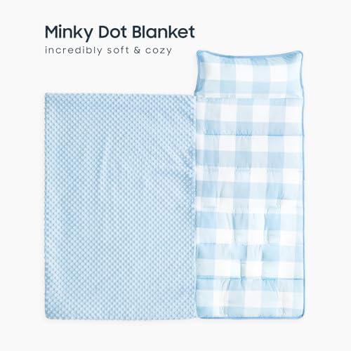 Wake In Cloud kids sleeping bag unrolled showing the soft textured minky dot fleece blanket lining