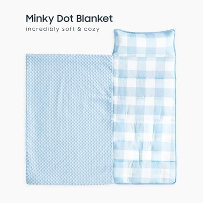 Wake In Cloud kids sleeping bag unrolled showing the soft textured minky dot fleece blanket lining