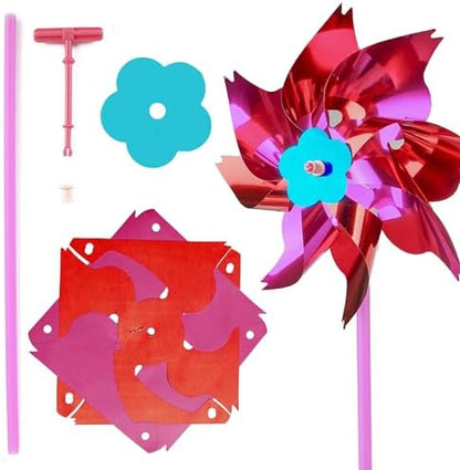 Close up of reflective pinwheel blades for yard decoration