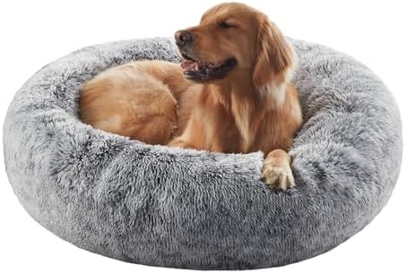 36 inches Donut Dog Bed for Large Dogs - Calming Fluffy Round Pet Bed with Removable & Washable Cover,Fits up to 80 lbs Pets (Dark Grey,Large) - Image 2
