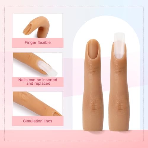 Artificial nail tip inserted into silicone practice finger nail bed