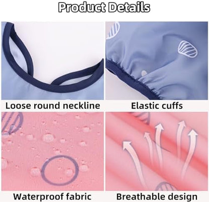 MOTEERLLU green coverall feeding bib packed tightly inside its integrated travel storage pouch for portability