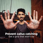 Weightlifter using Callus Performance tool to shave palm calluses