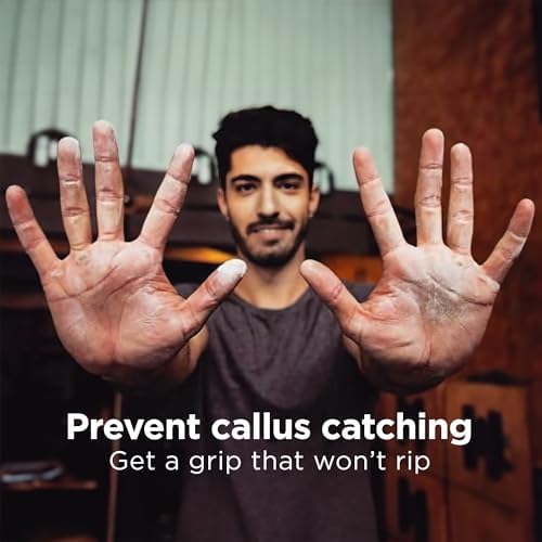 Weightlifter using Callus Performance tool to shave palm calluses
