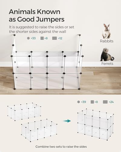 SONGMICS 20 Panels Pet Playpen with Floor, Small Animal Playpen, Pet Fence Indoor, DIY Plastic Enclosure for Guinea Pigs, Bunny, Hamsters, Hedgehogs, 49.2 x 24.8 x 16.5 Inches, White ULPC001W01 - Image 5