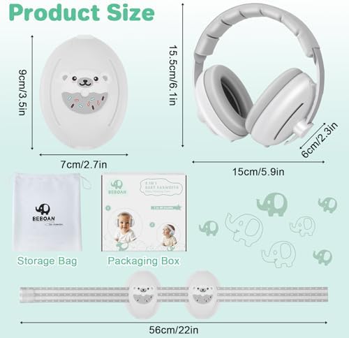 Portable baby ear muffs for travel packed for airplane use