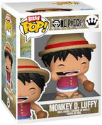 Stackable acrylic display cases holding four miniature Funko Bitty Pop anime figures.