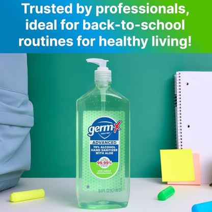 Germ-X Advanced Hand Sanitizer with Aloe and Vitamin E, 1 Liter, Less Drying Moisturizing Gel, No Rinse Formula, Pump Bottle - Image 3