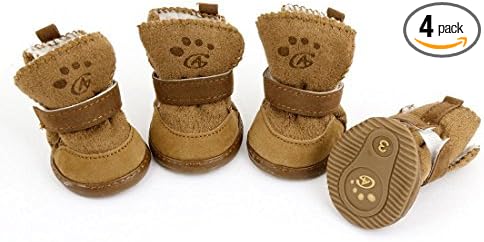 Urbest brown dog shoes with hook loop closure front view