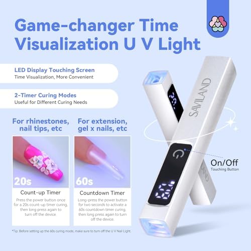 Handsfree 360 degree rotatable magnetic stand holding the white Saviland nail light