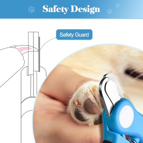 Swihauk blue dog nail clippers with protective silicone cover attached for safe storage.