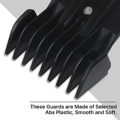 Top view of the durable black trimmer guard teeth designed for smooth hair blending and precision clipping