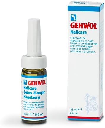 Dropper bottle of Gehwol nail strengthening oil for brittle fingernail treatment.