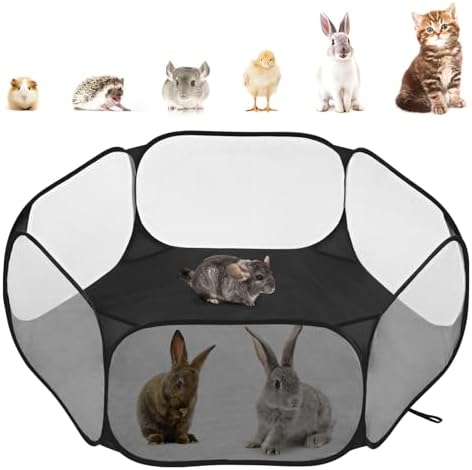 Pawaboo Small Animals Playpen, Waterproof Small Pet Cage Tent with Strong Steel Wire Frame, Portable Outdoor Yard Fence for Chick/Kitten/Puppy/Guinea Pig/Rabbits/Hamster/Chinchillas, Black - Image 2